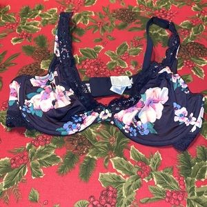 Aerie Floral Lace Bra - Navy and Pink